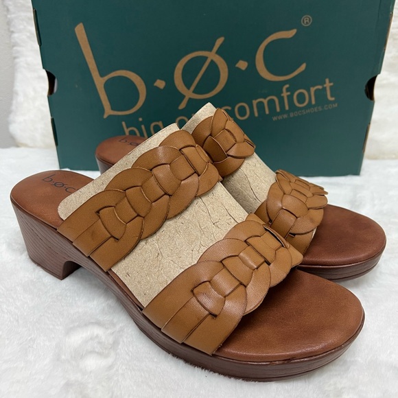 b.o.c. Shoes Boc By Born Jillian Block Heel Double Strap Slide Sandal Tan Clog Womens M